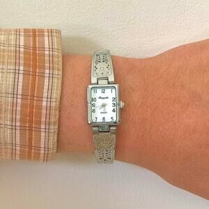 Y2K Silver Engraved Quartz Watch with Western Band Unisex 8.5" New